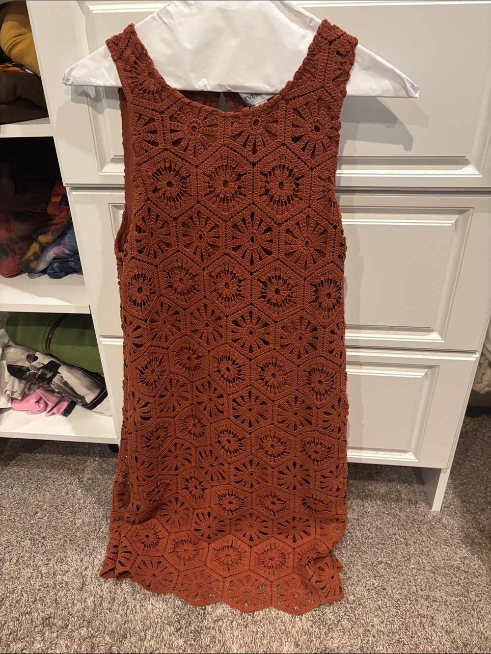 Evereve Sleeveless Crochet Midi Dress in Rust